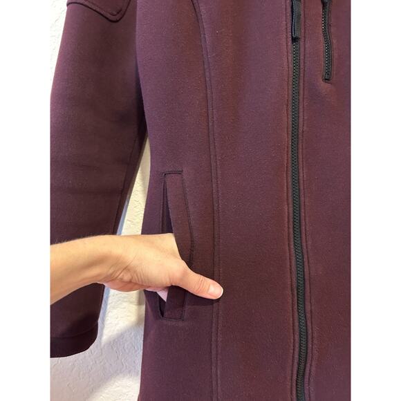 Andrew Marc Thick Fleece Jacket Size S Full Zip Removable Hood Wine Red Stretch - Picture 2 of 12
